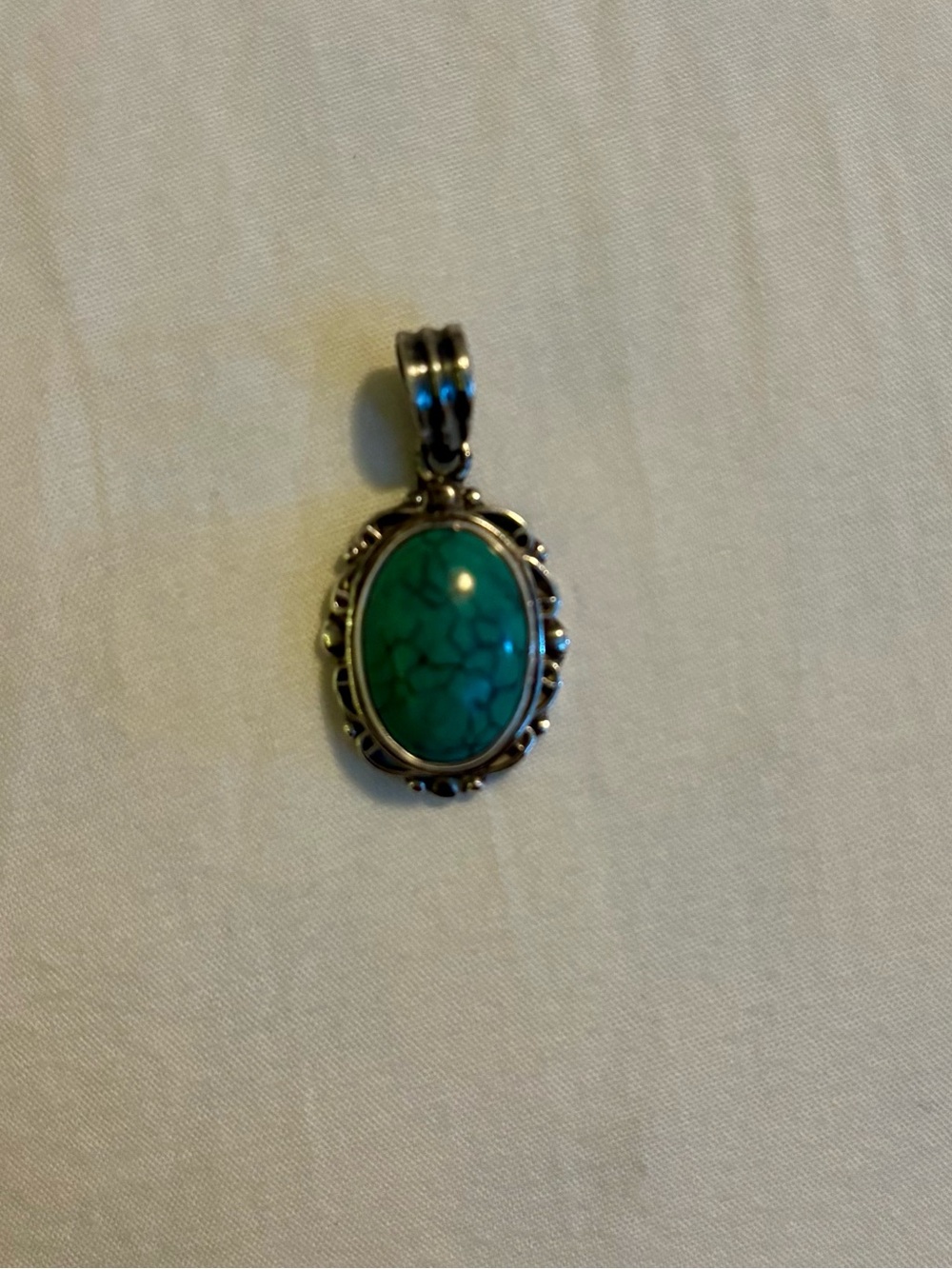 Turquoise Oval Stone Pendant Necklace - Sterling Style